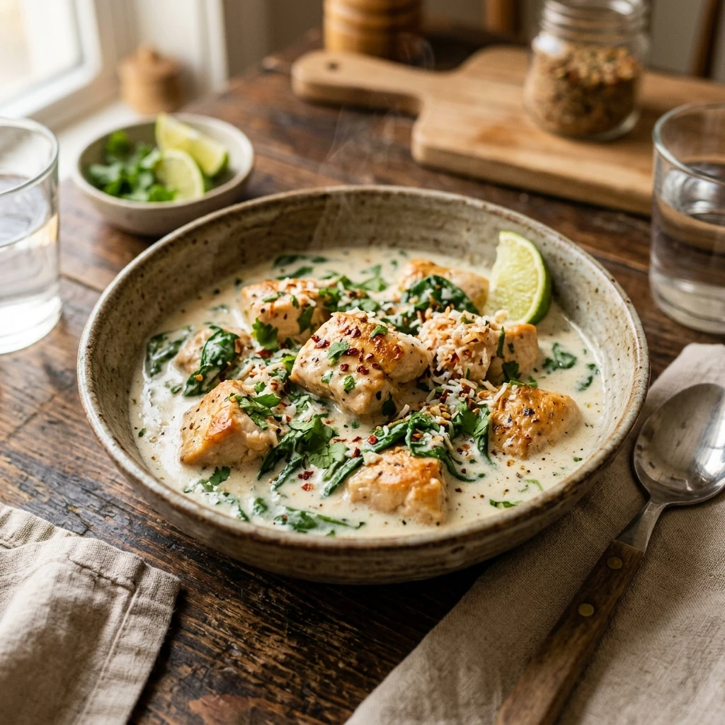 57# POLLO IN CREMA DI COCCO E SPINACI