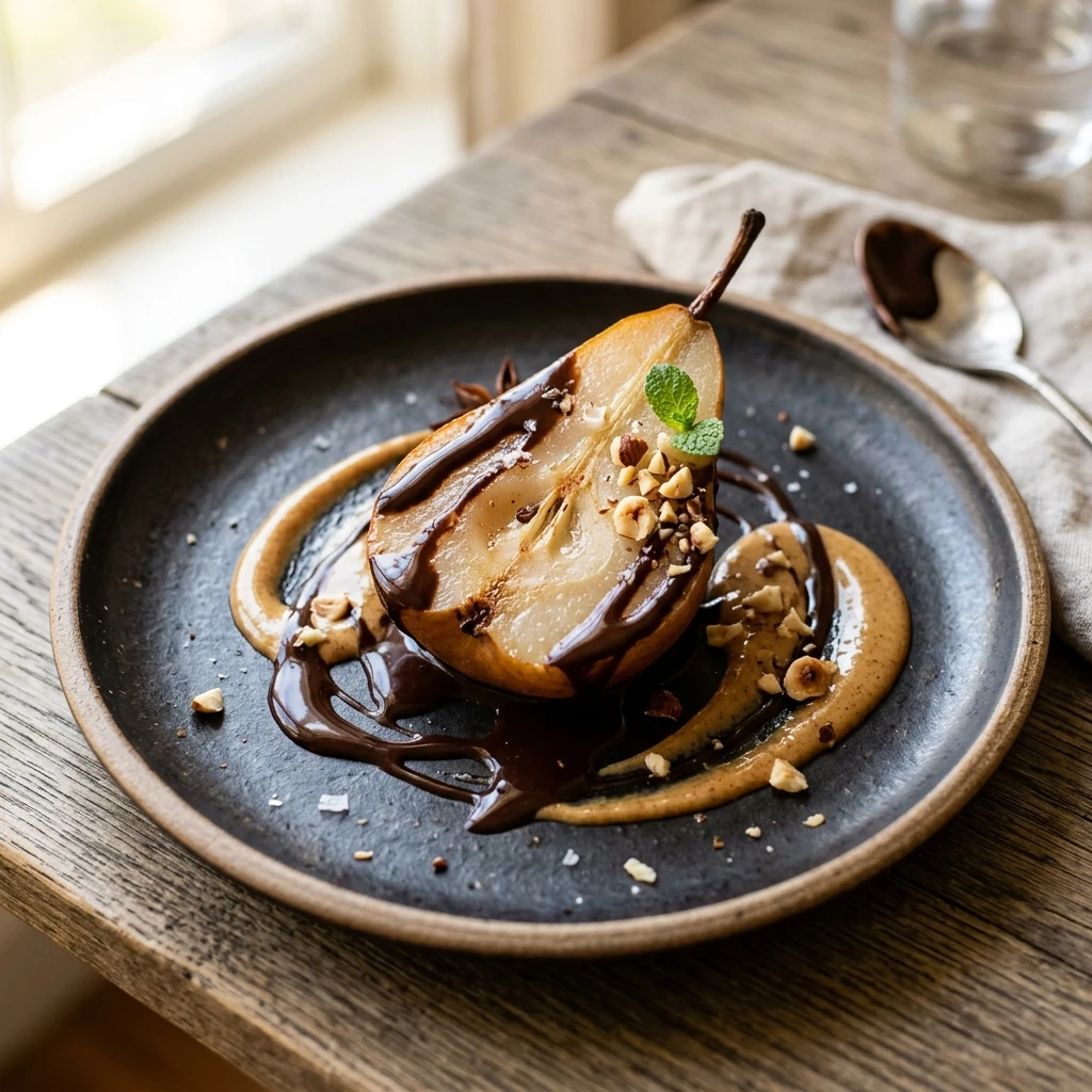 81# PERE AL CIOCCOLATO FONDENTE E CREMA DI NOCCIOLE
