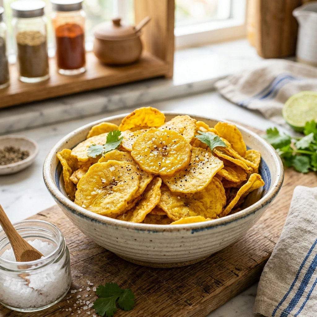 86# CHIPS DI PLATANO VERDE FRITTE NELL OLIO DI COCCO